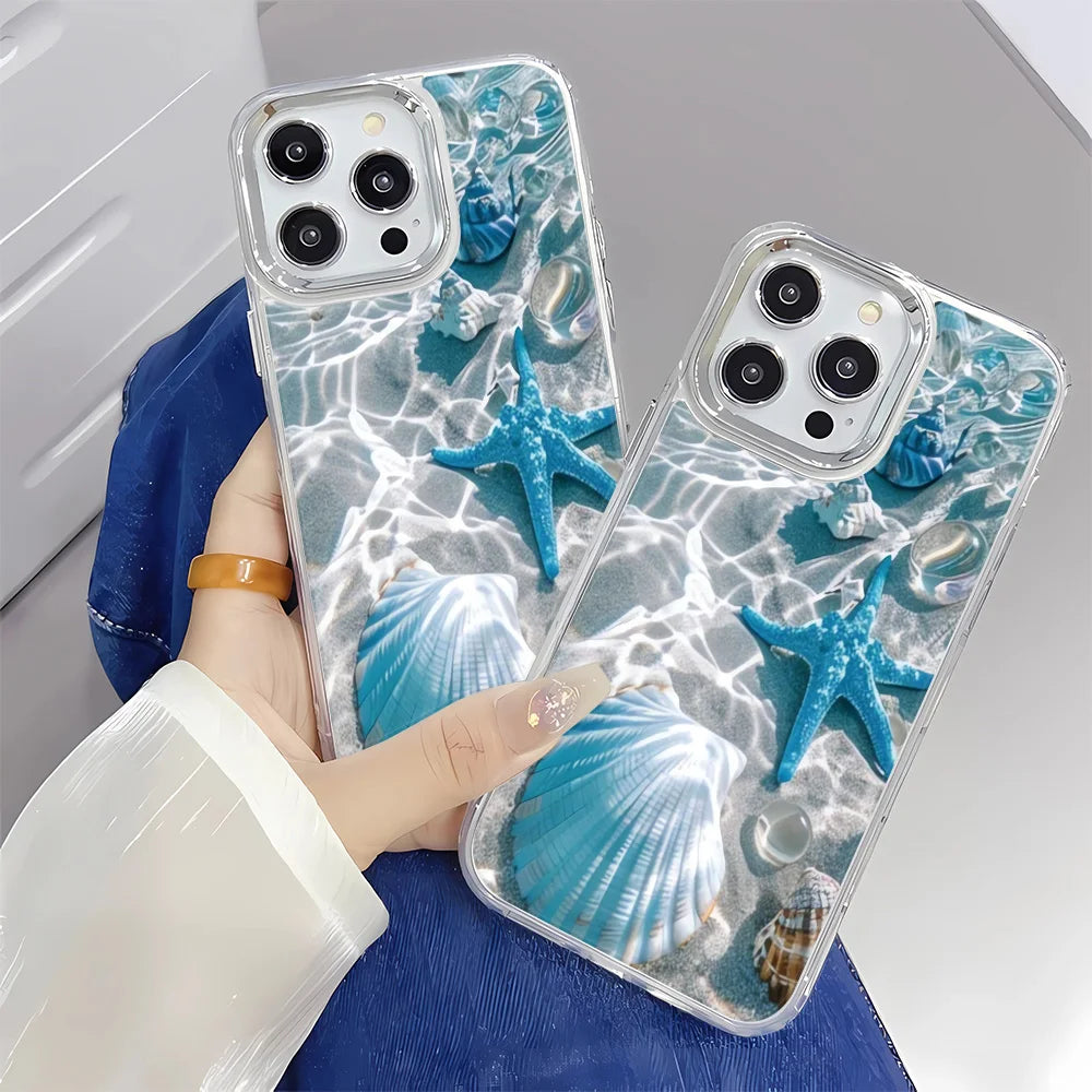 Beach Blue Ocean Element Lip Print Summer Phone Case For IPhone 16 15 14 13 12 11 Pro Max XS X XR 7 8 Plus SE 2022 16e 16 Cover