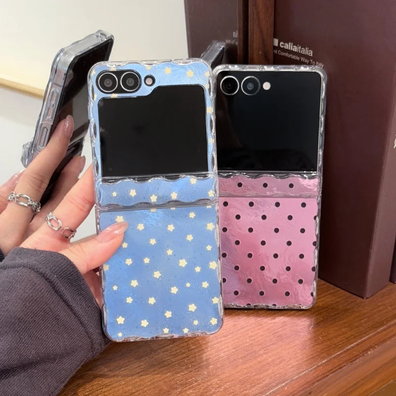 Korean Cute Star Magnetic Phone Case For Samsung Galaxy Z Flip 7 6 5 Cover with Magsafe Stand Chain Kawaii Cases For ZFlip7 Capa