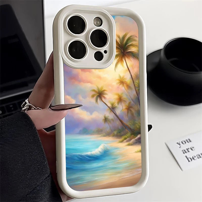 Summer Beach Sunset Sea Palm Sky Eye Stairs Soft Silicone Phone Case For Apple iPhone 12 13 Mini 11 14 15 16 Pro Max 7 8 Plus