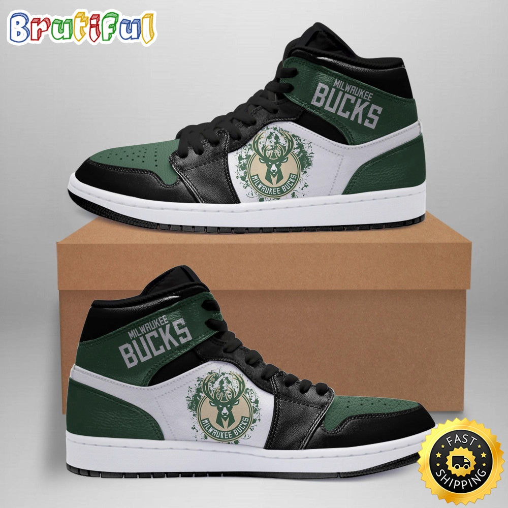 NBA Milwaukee Bucks Green Black Air Jordan 1 High Sneakers Classic Air Jordan Sneakers