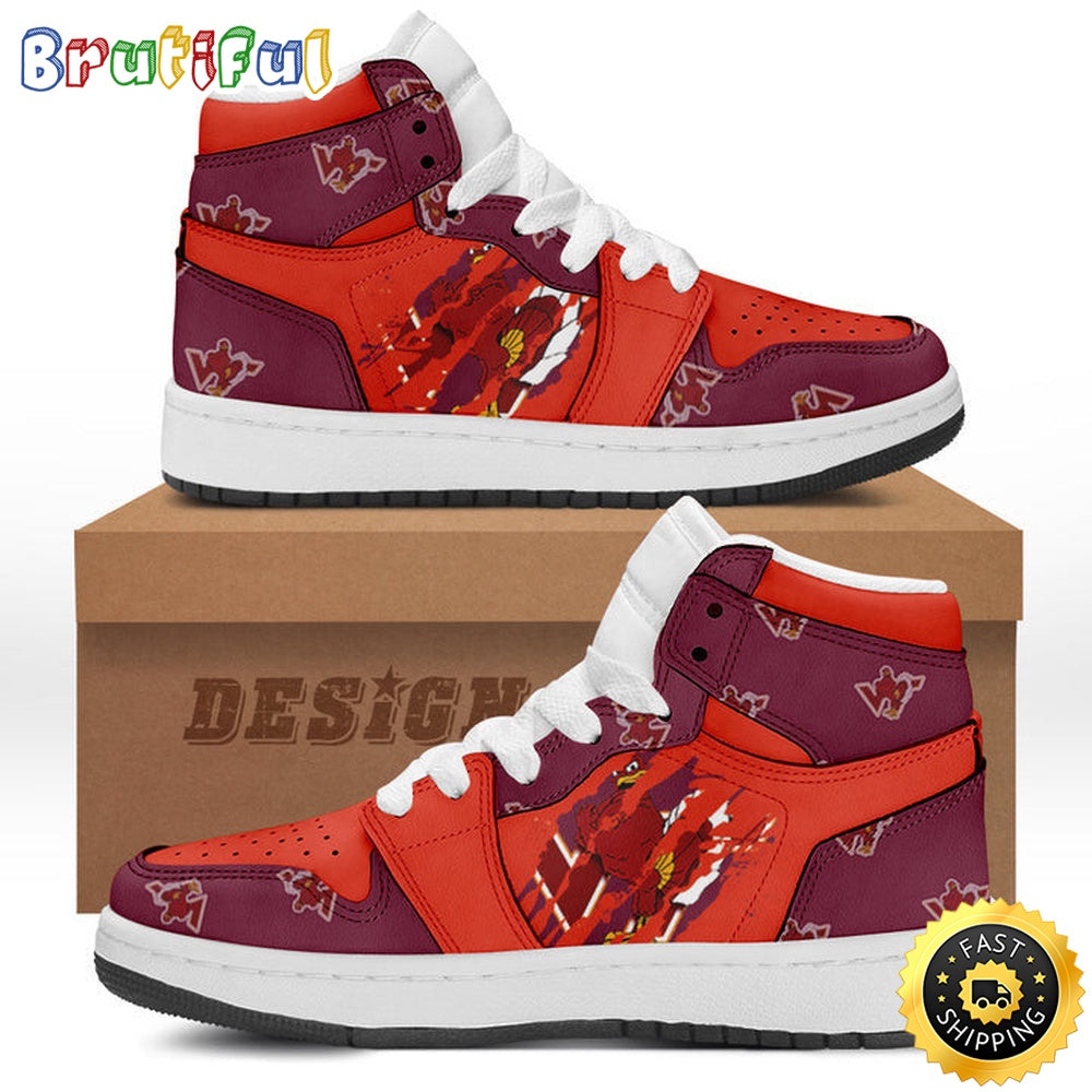 NCAA Virginia Tech Hokies Maroon Orange Air Jordan 1 High Sneakers Legendary Air Jordan Footwear